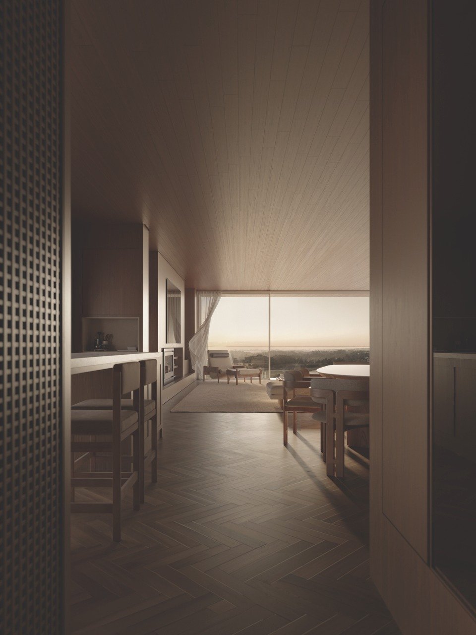 Living com vista ao amanhecer